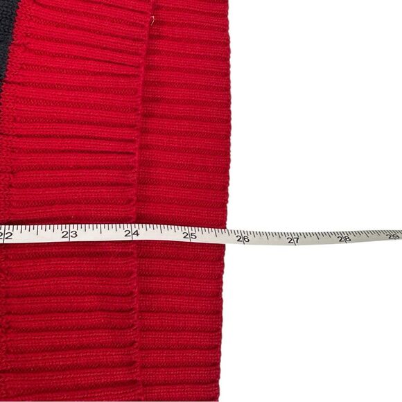 Izod Red Cable Knit Varsity Striped V-Neck Long Sleeve tennis Sweater Medium - Picture 5 of 5
